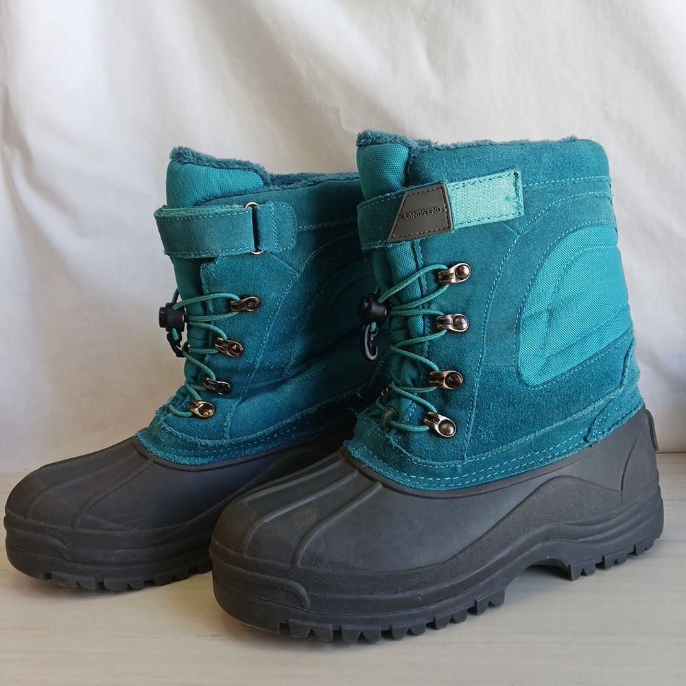 Lands End Youth Unisex Insulated Snow Boots Turquoise Gray Size 6
